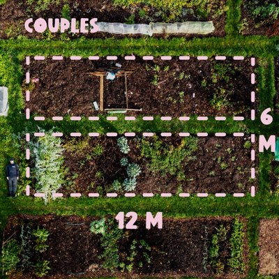 Couples allotment at a Roots site, 6 x 12m marked out on the ground