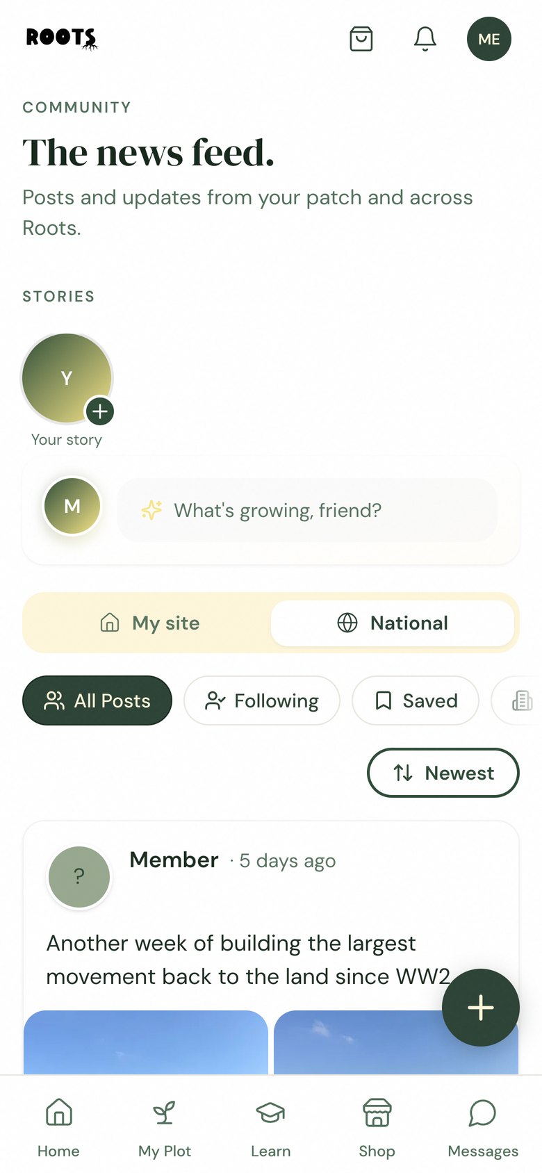 The The news feed in the Roots app